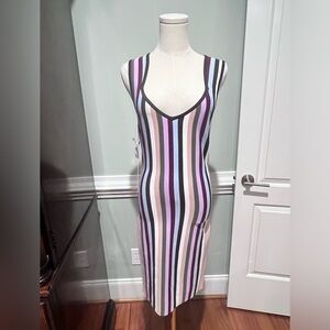 NWT Ronny Kobo Multicolor Striped Bodycon Midi Dress